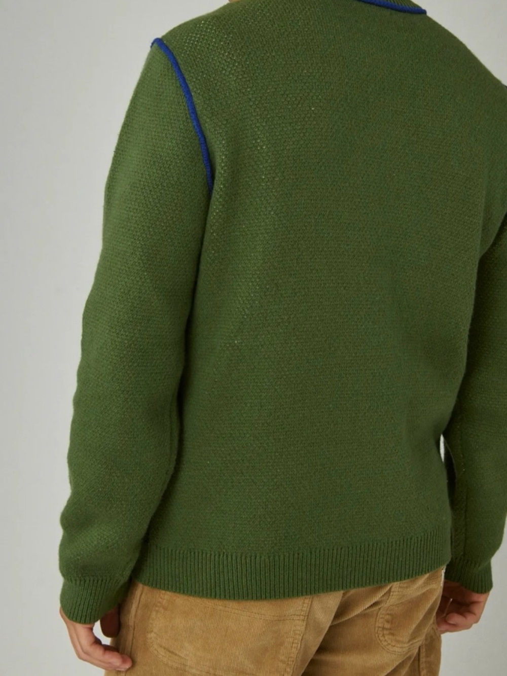 Lucky Brand Olive Scenic Big Foot Crewneck Sweater with Blue Trim Size Medium - Picture 6 of 16